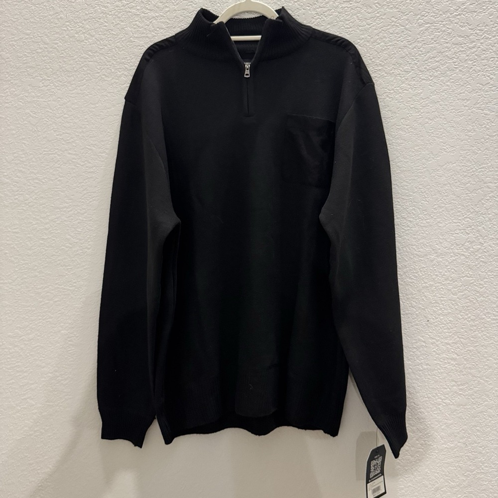 NWT Real Essentials Pullover Mens 2XL 1/4Zip Long Sleeve Winter Sweatshirt Black
